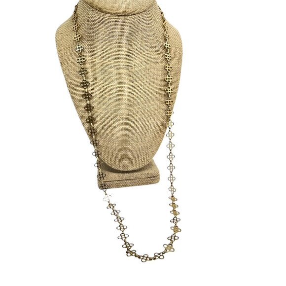 TORY BURCH SIGNATURE LOGO GOLD TONE CHAIN LINK NECKLACE LONG 32" LENGTH LAYERING - Picture 3 of 12